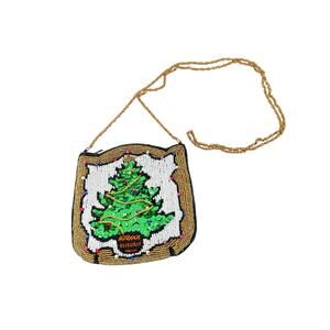 Christmas Tree Beaded Sequin Handbag Clutch Vintage Shoulder Bag